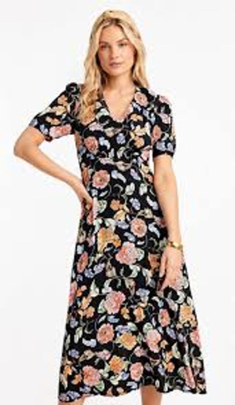 Kachel by Anthropologie Emma Floral Dress Womens Sz 8 Midi Black Multicolor Boho